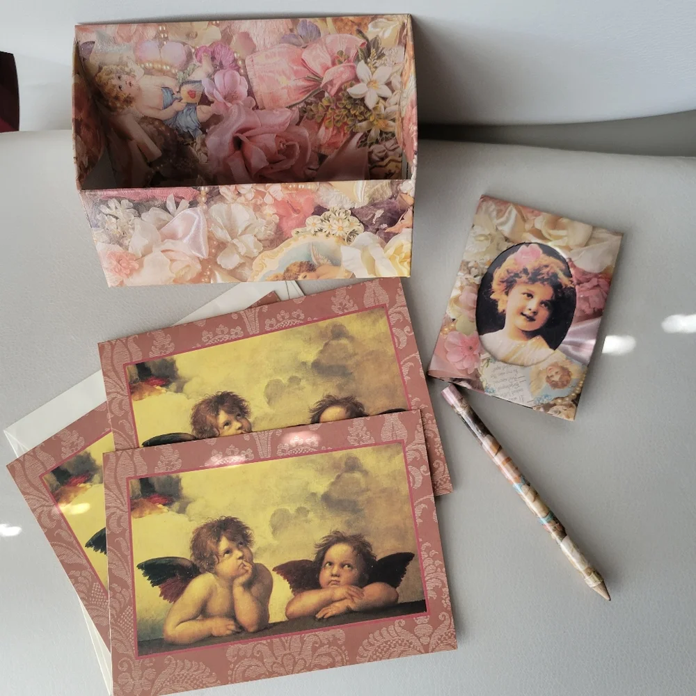 Angel Notecards (2) & Shabby Chic Victorian Look Mini Frame FINAL PRICE
